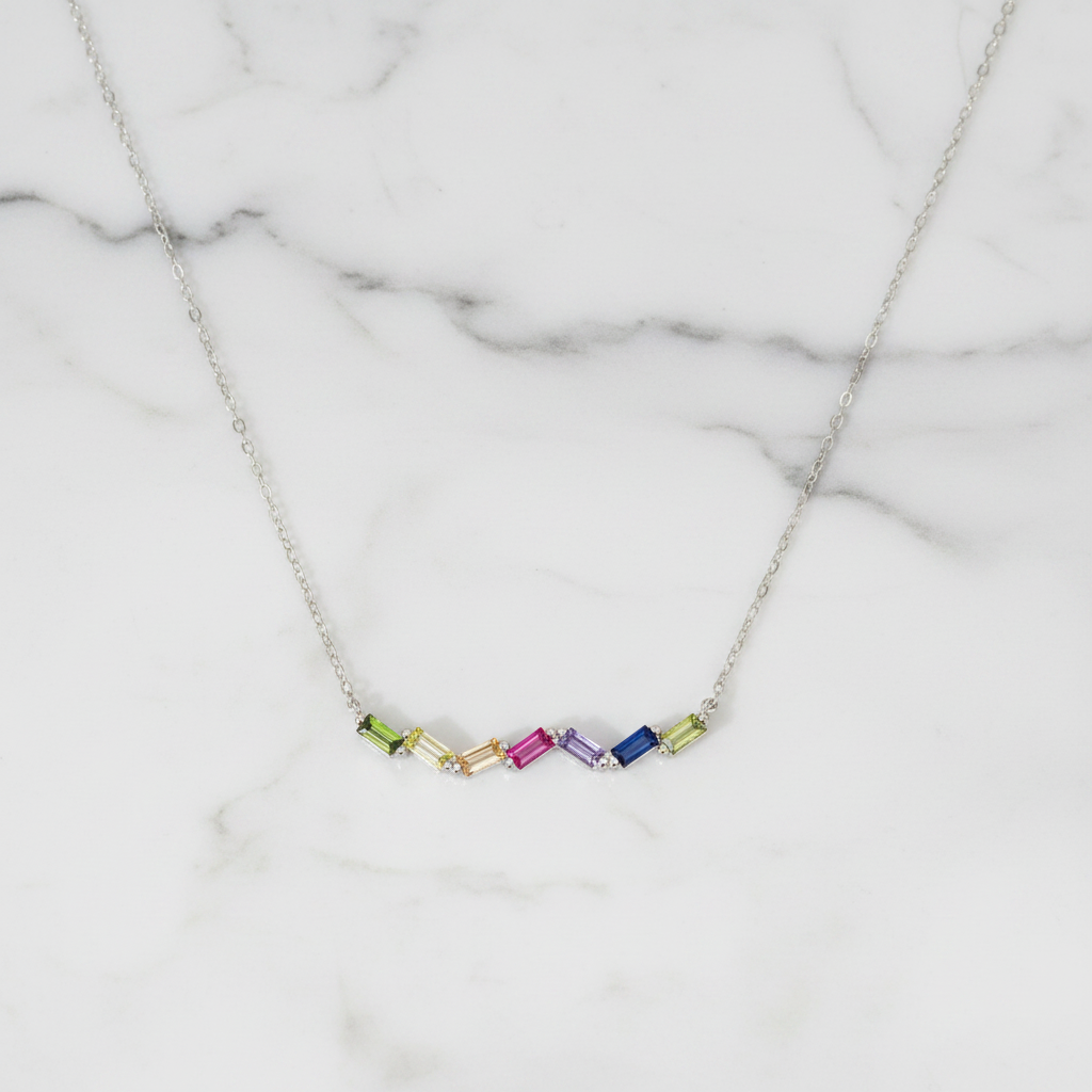 Stunning Necklace With Rectangular Colourful Cubic Zirconia Stones - Terciany 