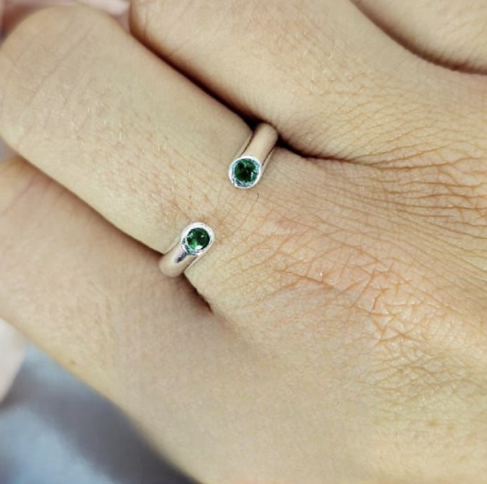 Adjustable Sterling Silver Rings With Different Coloured Cubic Zirconia Stones On End