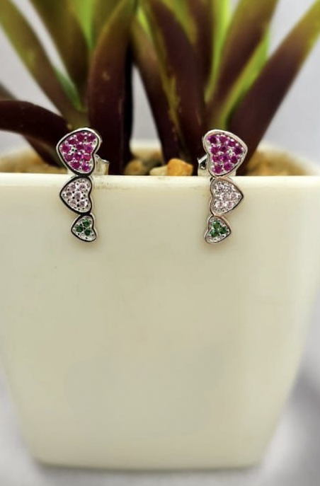 Three heart stud earrings