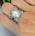 Awesome Antique Looking Sterling Silver Ring With Oval Mabe Pearl - Terciany 