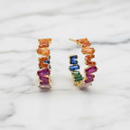 Golden Hoops With Baguette Stones In Front And In Hoop - Terciany 