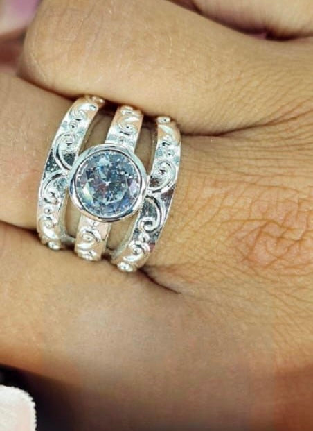Sterling Silver Statement Ring With Filigree Detail On All Three Bands