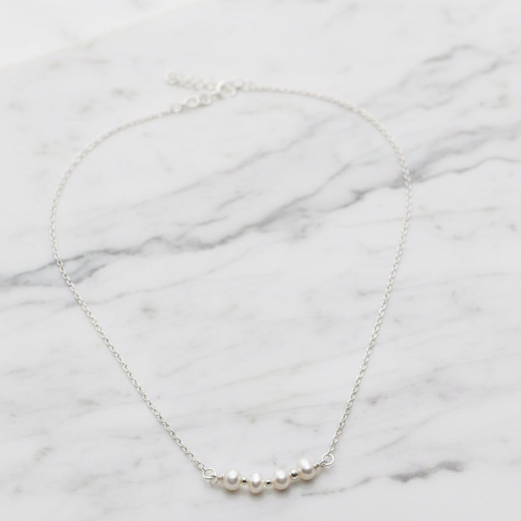 Sterling Silver Necklace With 4 Beautiful Freshwater Pearls - Terciany 