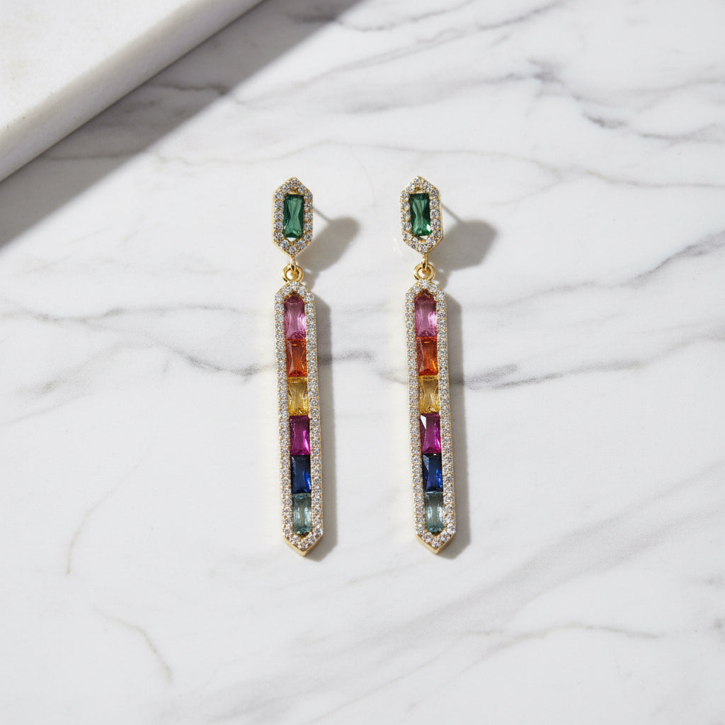 Long Hanging Colourful Drop Earrings - Terciany 