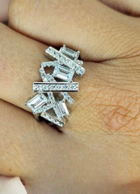 Sterling silver ring with lots of cubic zirconia bars