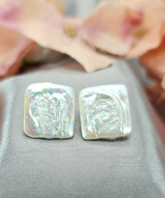 Stunning 18mm square rough freshwater pearl studs