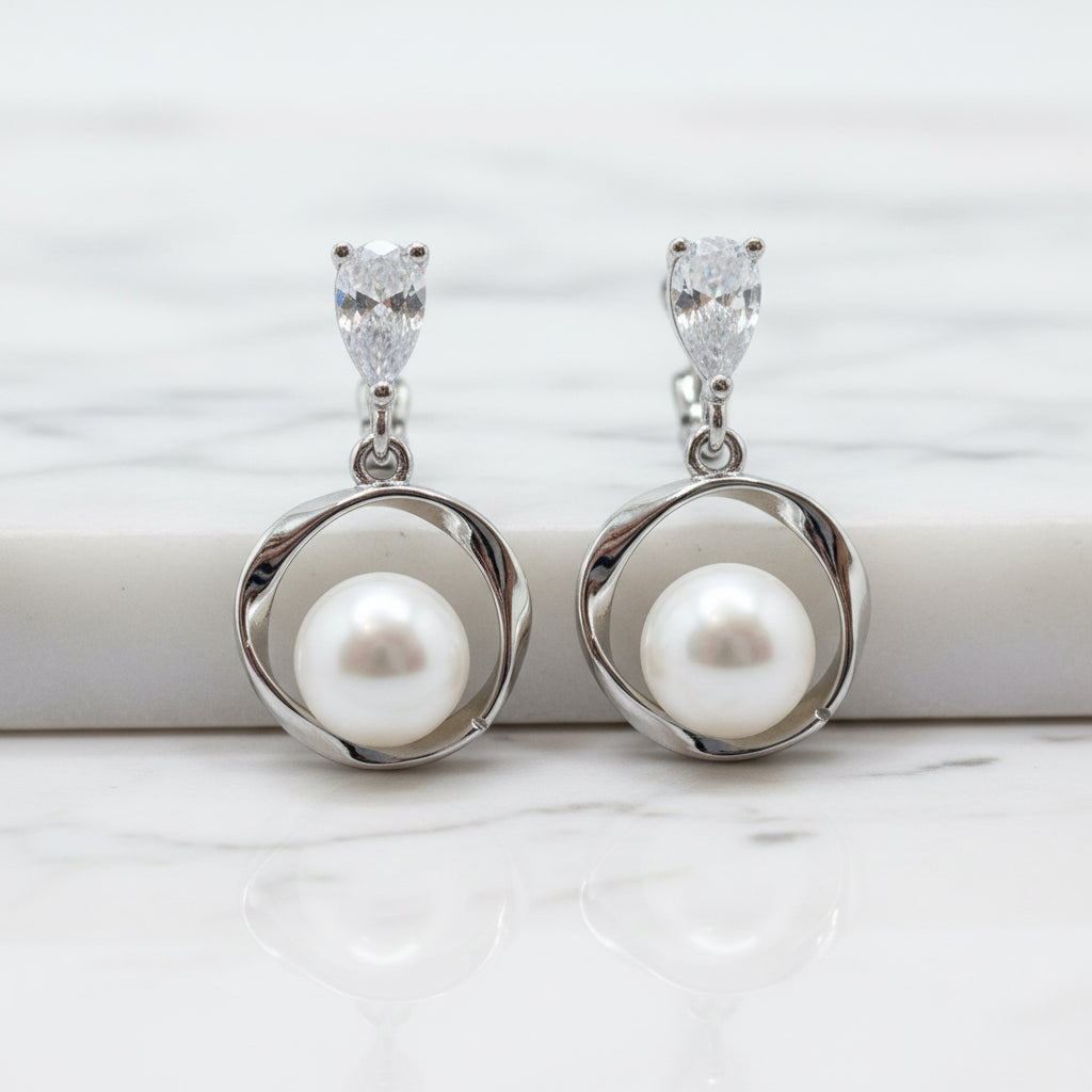 Pearl Earring With Bling Top
