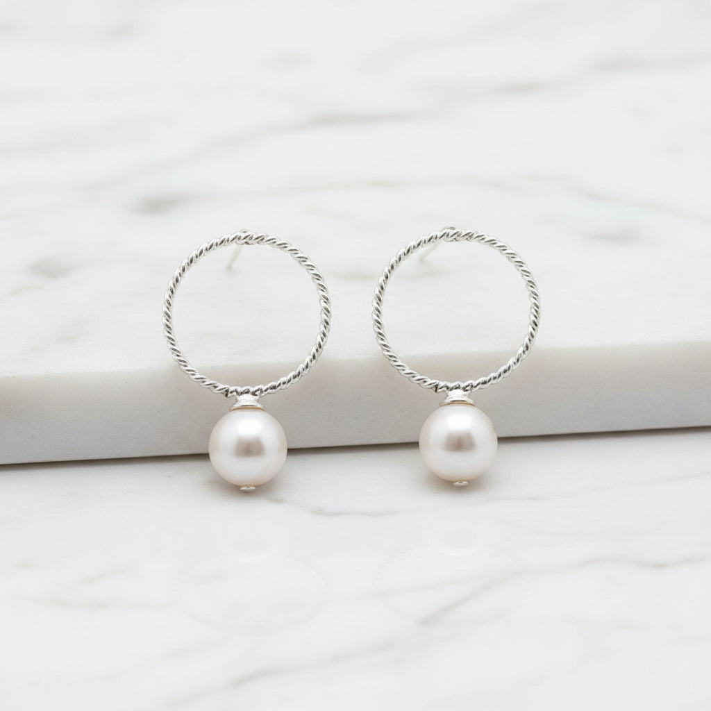Twist And Turn Circle Studs With Freshwater Pearls On End - Terciany 