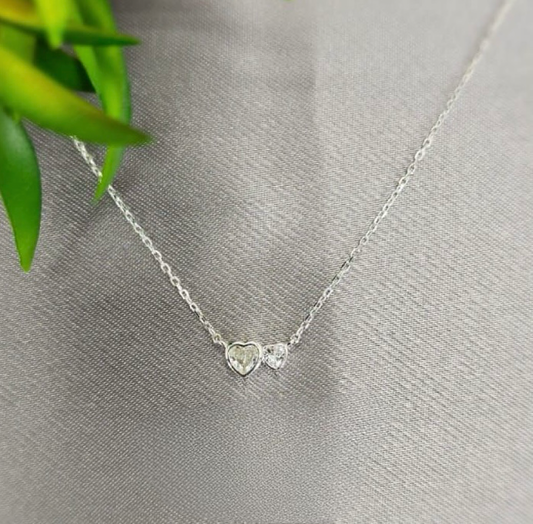 Sterling silver necklace with double cubic zirconia hearts