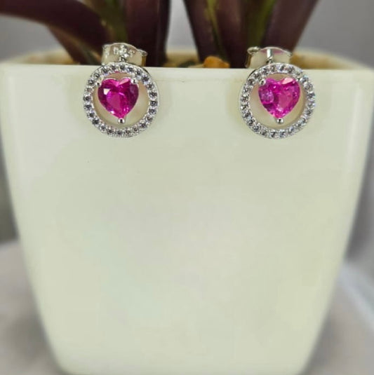 Round pink stud earring