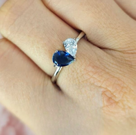 Blue and white heart ring