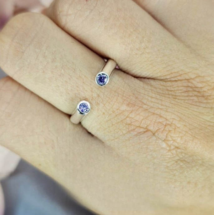 Adjustable Sterling Silver Rings With Different Coloured Cubic Zirconia Stones On End