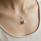 Sterling Silver Teardrop Pendant With Blush Pink Freshwater Pearl - Terciany 