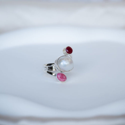 Oval and Round Semi Precious stone Pearl ring - Terciany 