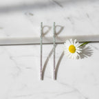 Sterling Silver Long Line Pave Drop Earring