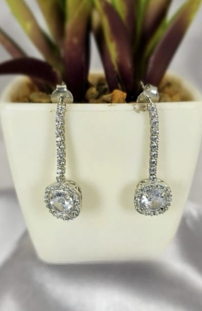 28mm long drop earrings with Cubic zirconia squares