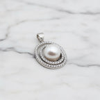 Double Circle Pendant With Cubic Zirconia Detail And Freshwater Pearl Centre - Terciany 