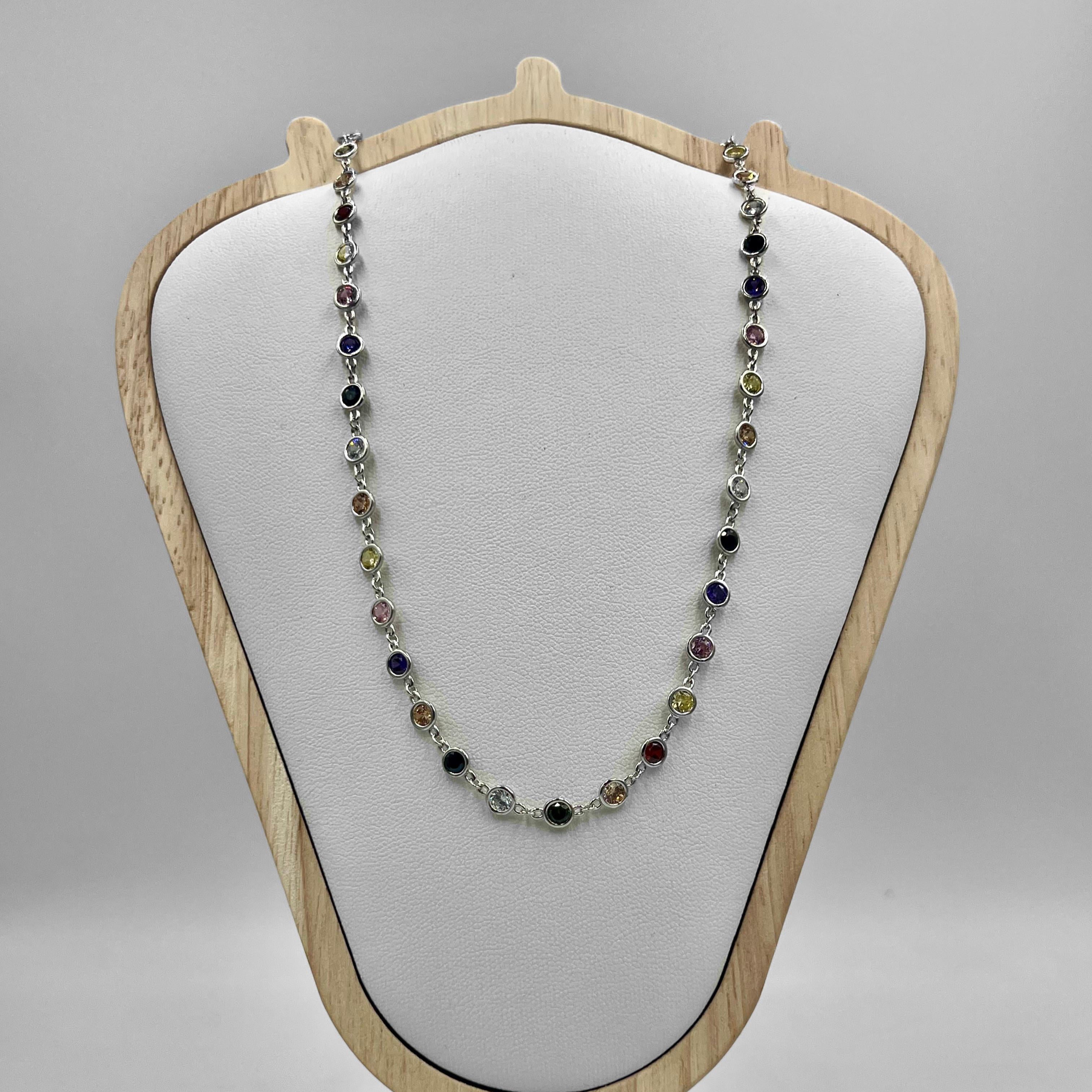 Sterling silver necklace with different coloured stones in chain