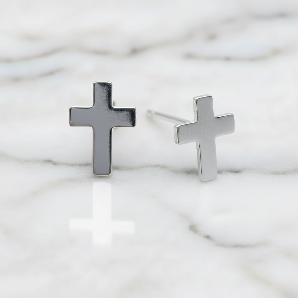 Silver cross stud earrings