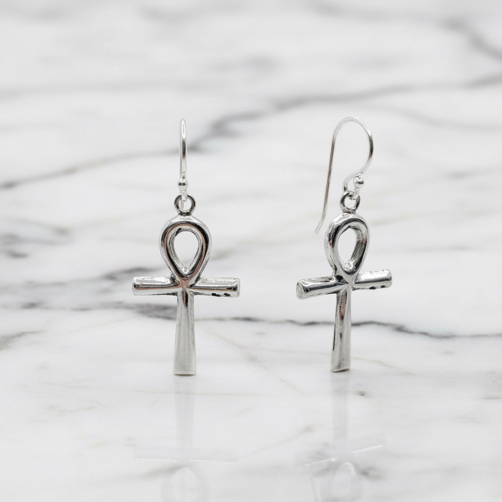Sterling silver Ankh Cross earrings