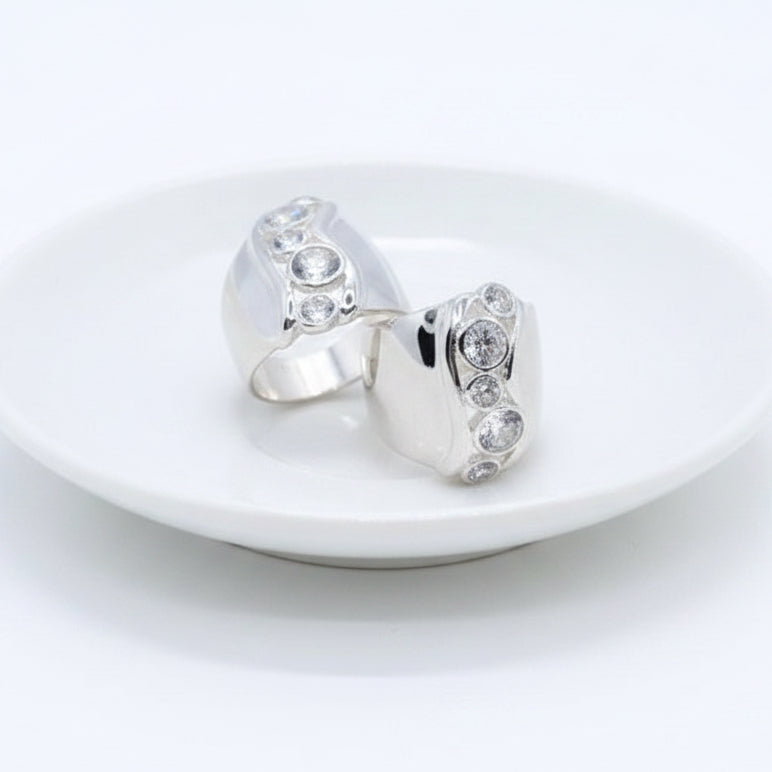 Showstopper Statement Ring With Five Cubic Zirconia Stones In Wave