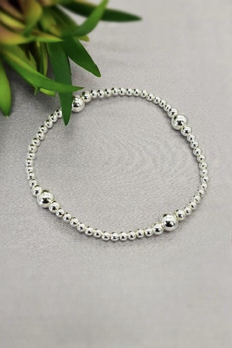 Sterling Silver Ball Bracelet On Elastic Band