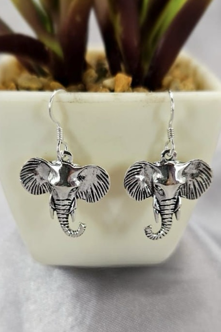 Large detailed elephant drop earrings