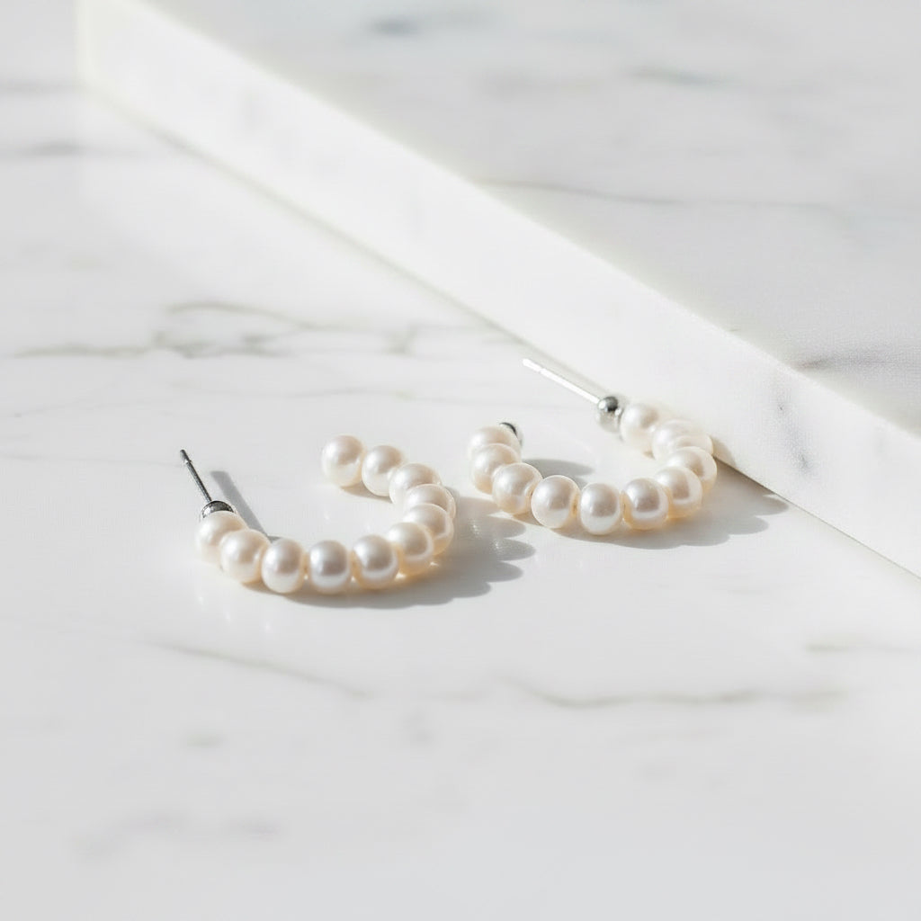 Sterling Silver Hoops With Lots Of 5 mm Freshwater Pearls
