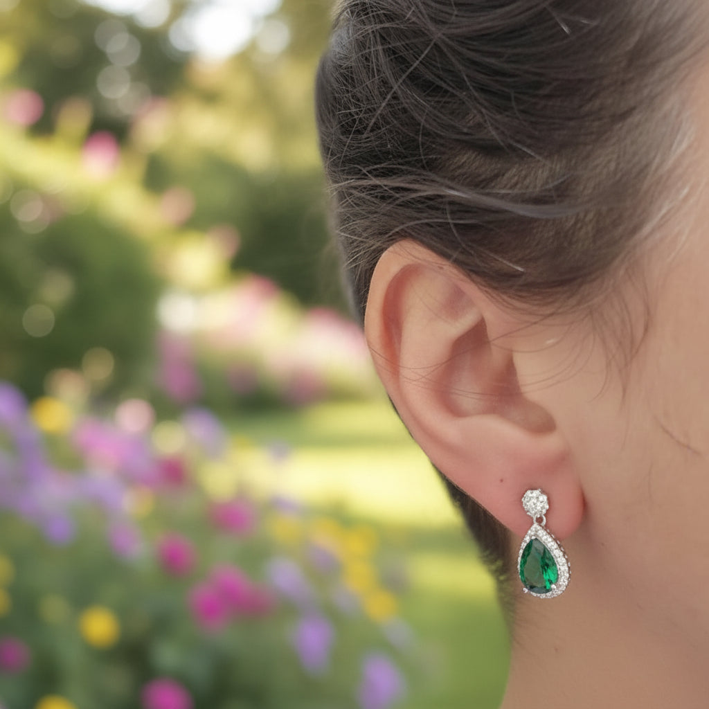 Green Teardrop Diana Drop Earrings