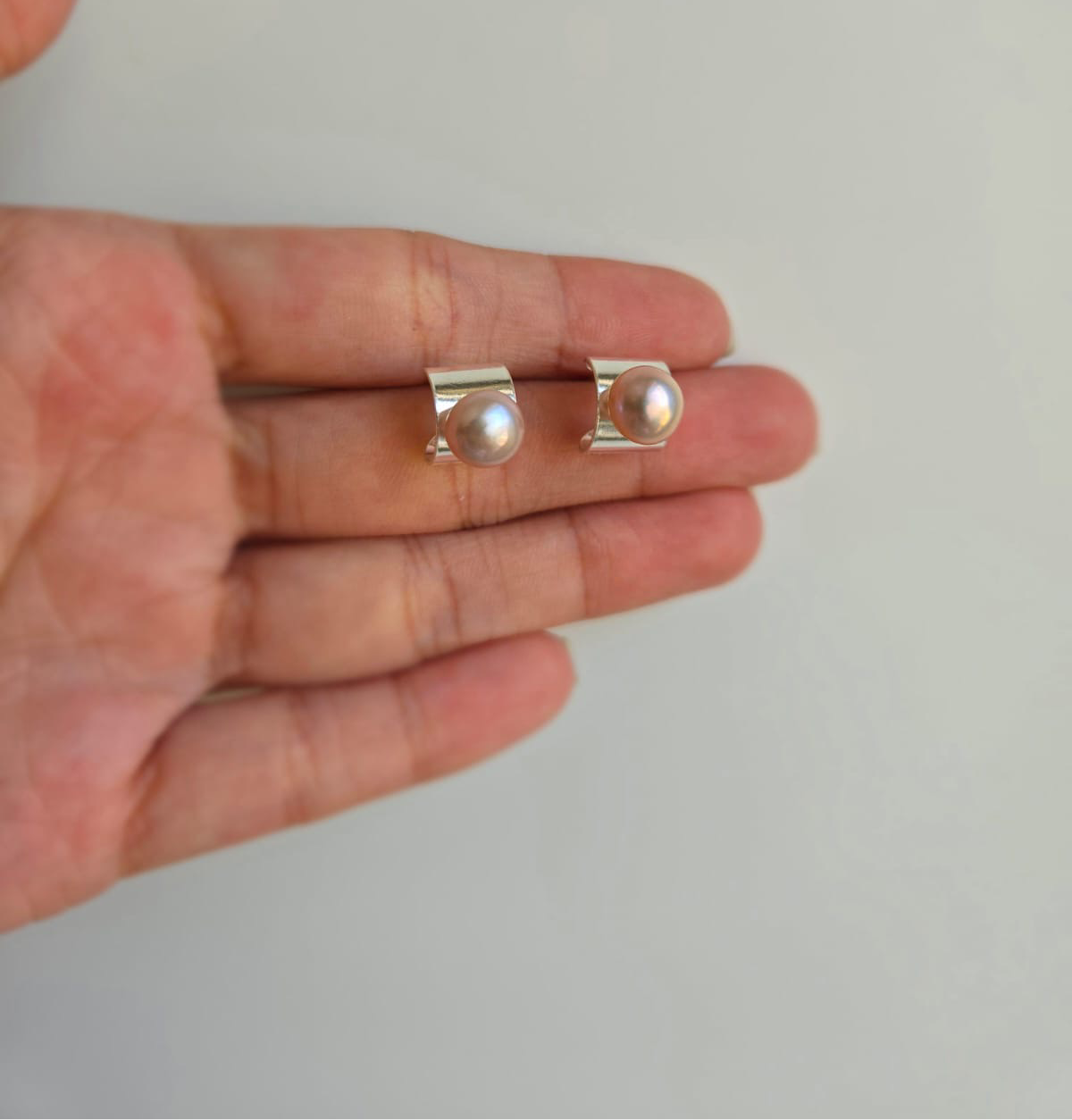 Modern Looking Hoop Earring With Brownish Freshwater Pearl