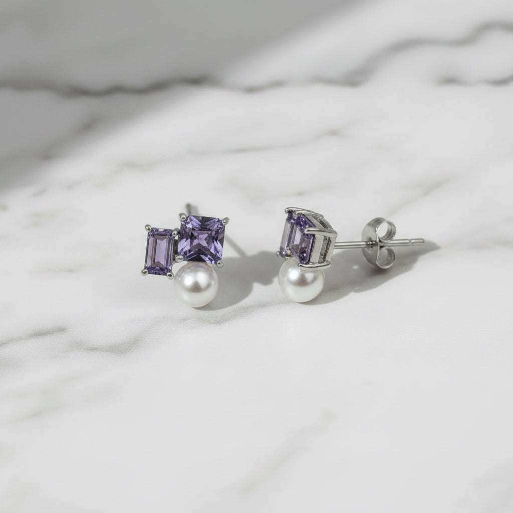 Purple three shapes cluster stud earrings