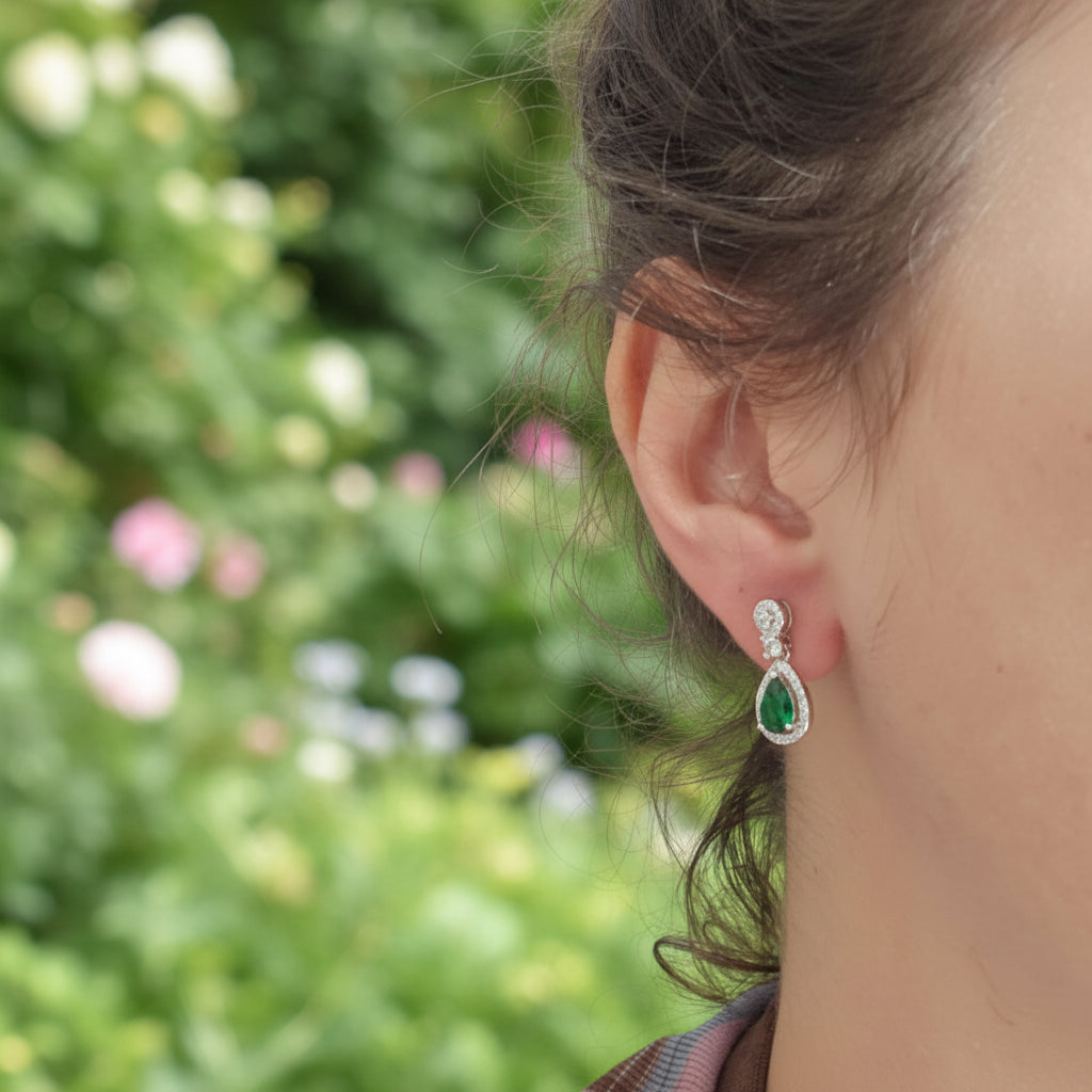 Green Teardrop Drop Earrings