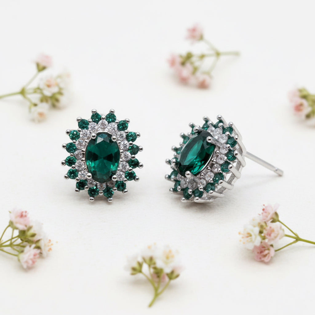 Green Oval Queen Stud Earrings