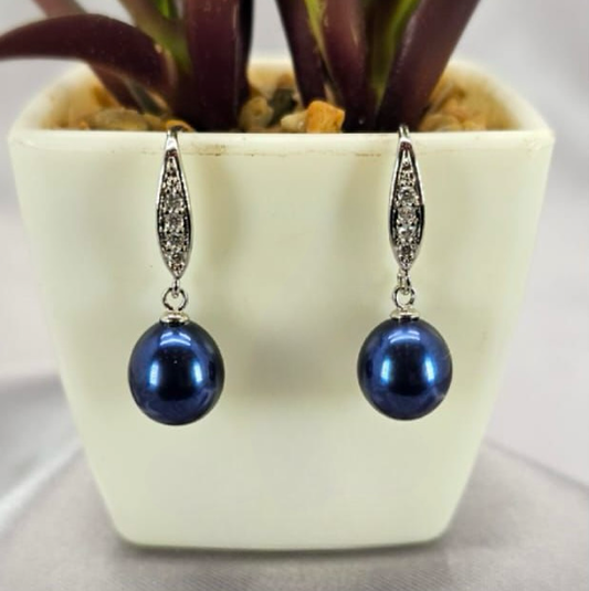 Blue freshwater pearl drop earrings