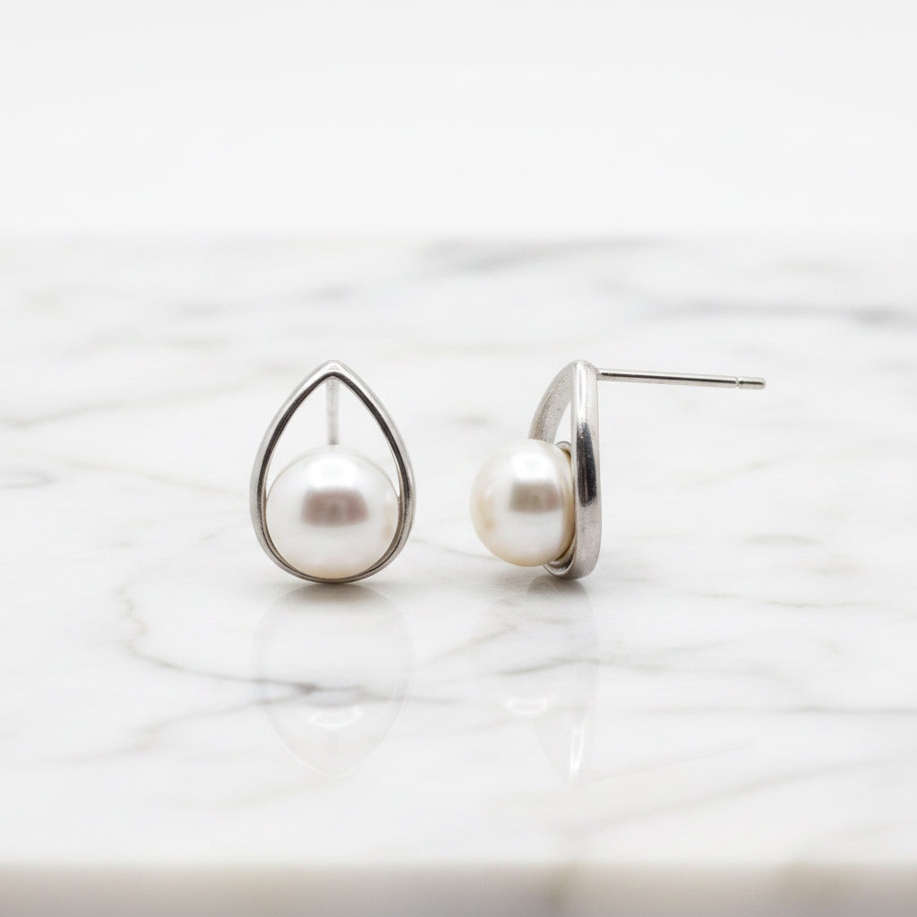 Sterling Silver Oval Stud With Pearl