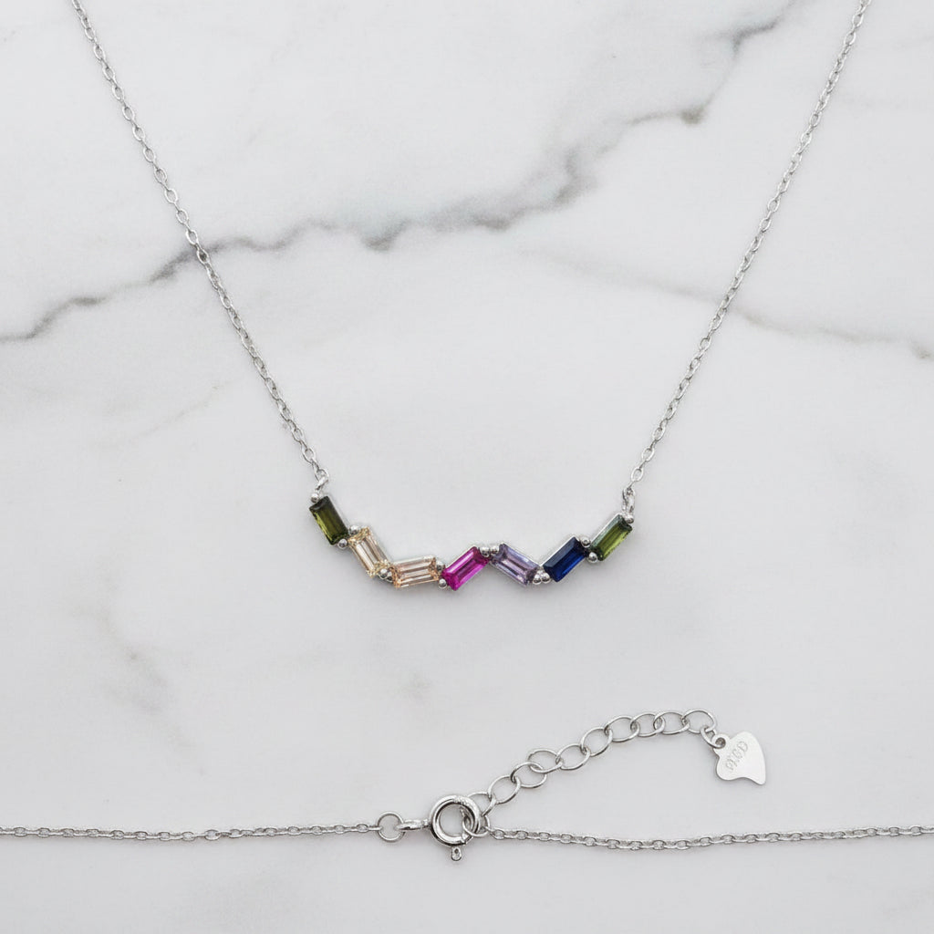 Stunning Necklace With Rectangular Colourful Cubic Zirconia Stones