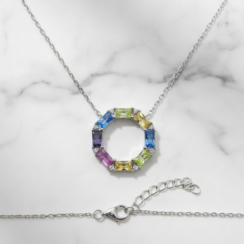 Sterling Silver Multicolour Cubic Zirconia Statement Necklace