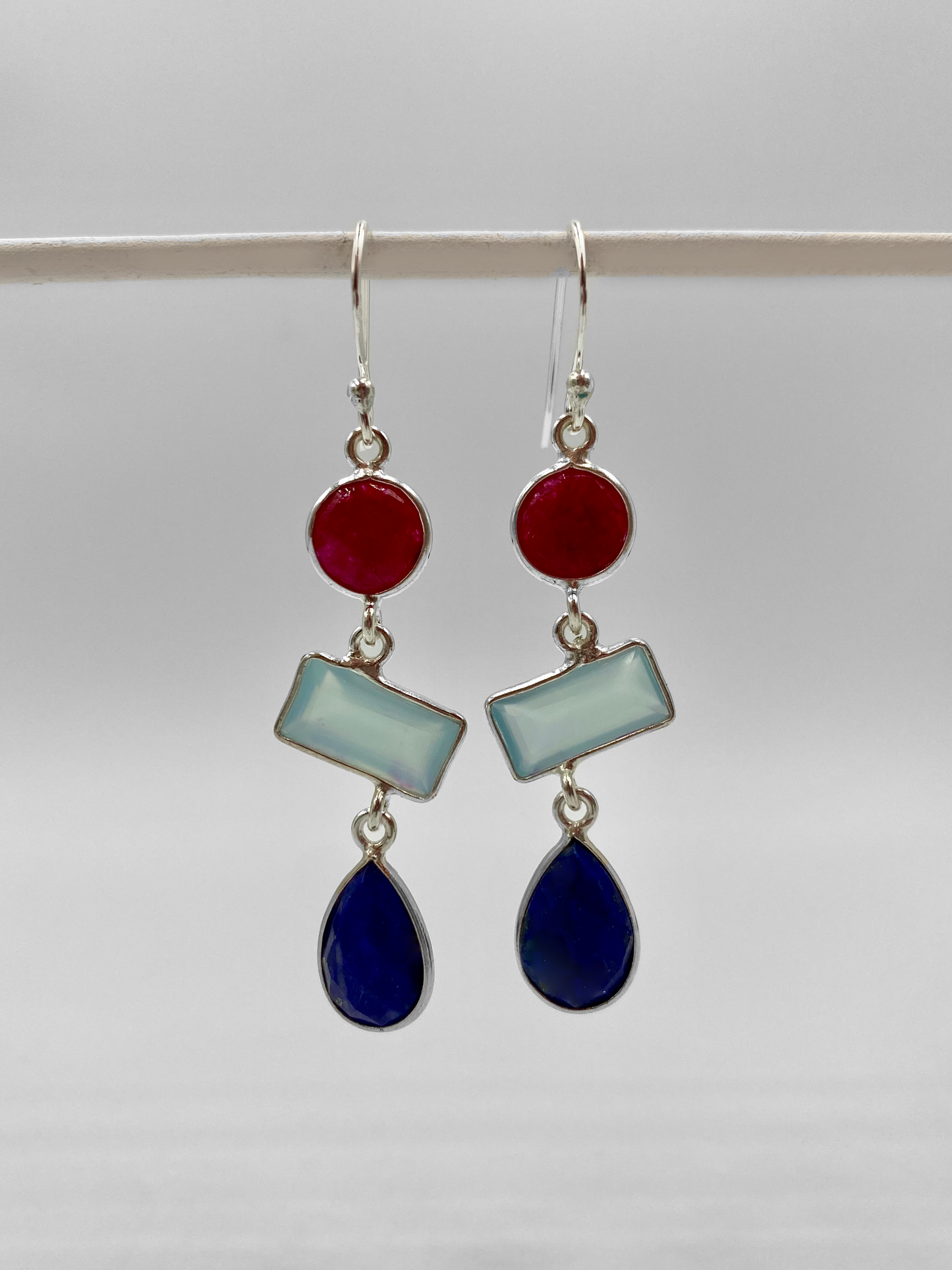 Semi precious stone 3 layer drop earrings