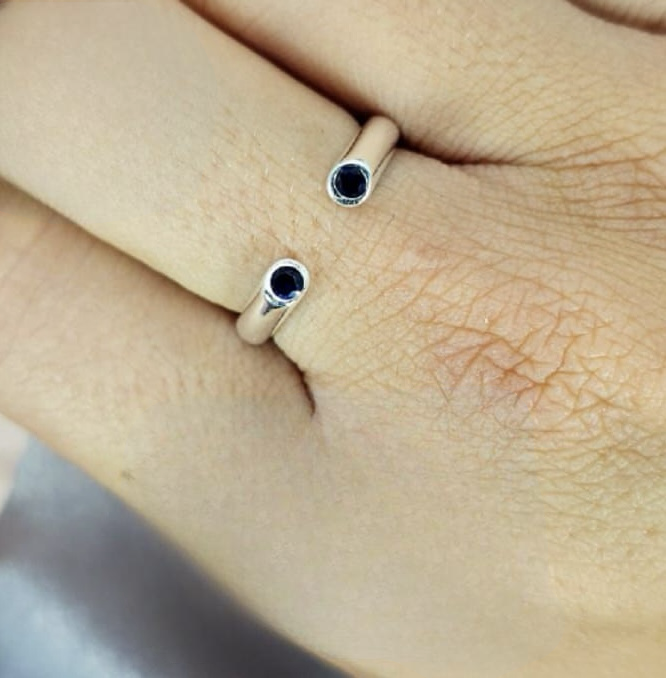 Adjustable Sterling Silver Rings With Different Coloured Cubic Zirconia Stones On End
