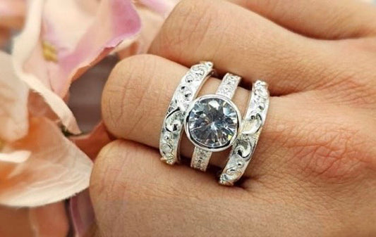 Statement Three Band Ornamented Cubic Zirconia Ring