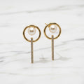 Golden 32X14mm Drop Earrings With Pearl Centre - Terciany 