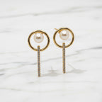 Golden 32X14mm Drop Earrings With Pearl Centre - Terciany 
