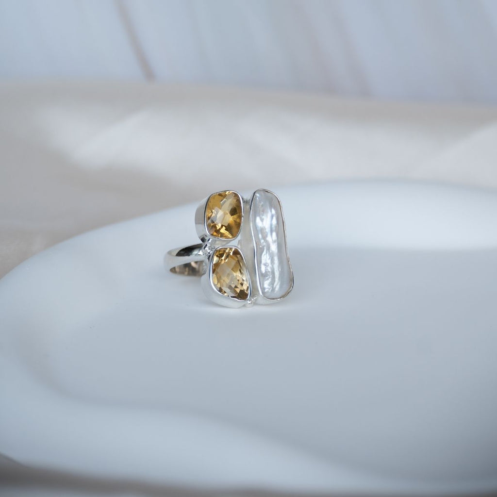 Citrine Pearl combination Ring