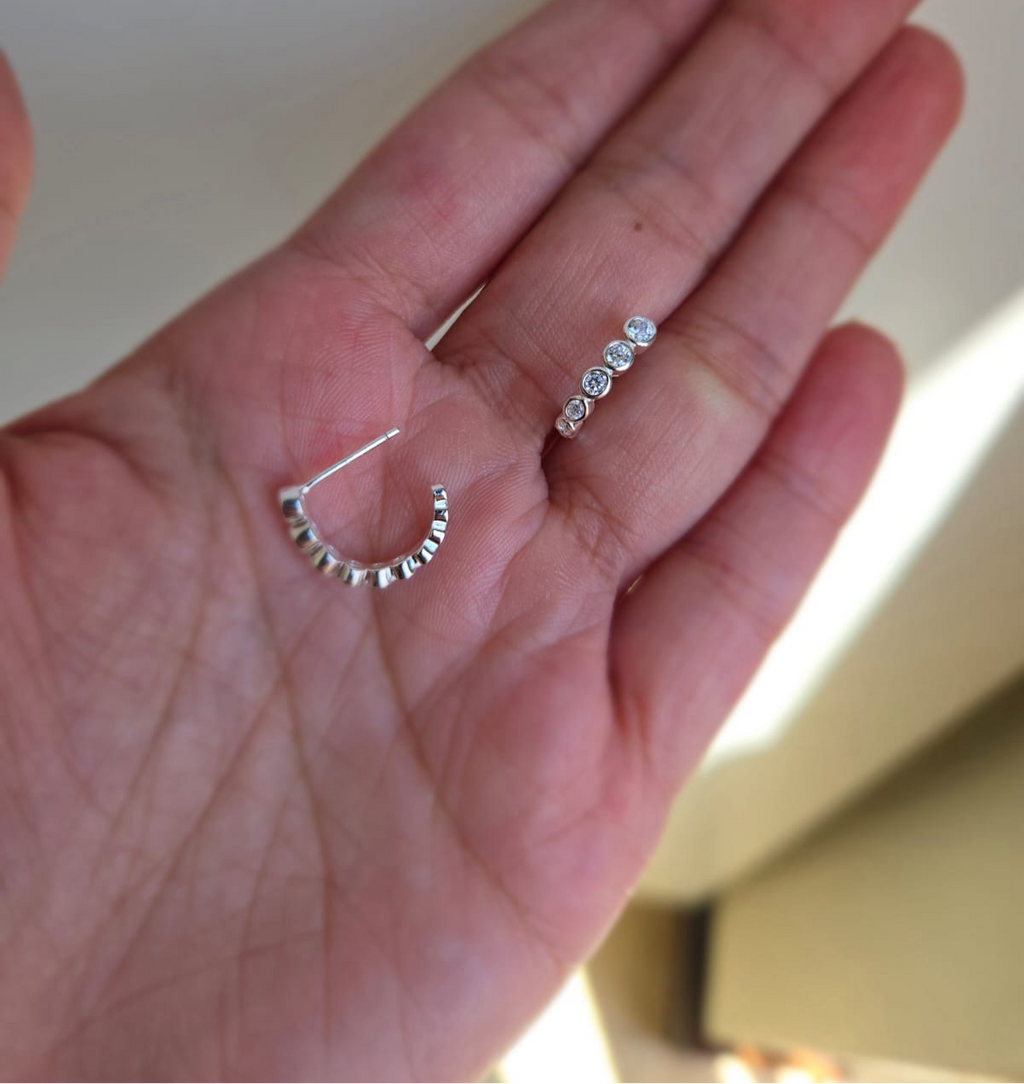 Halfmoon Hoops With Tube Setting Cubics