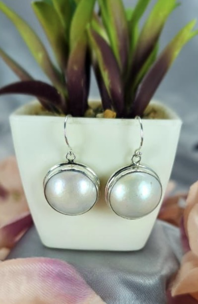 17mm white Mabe pearl drop earrings