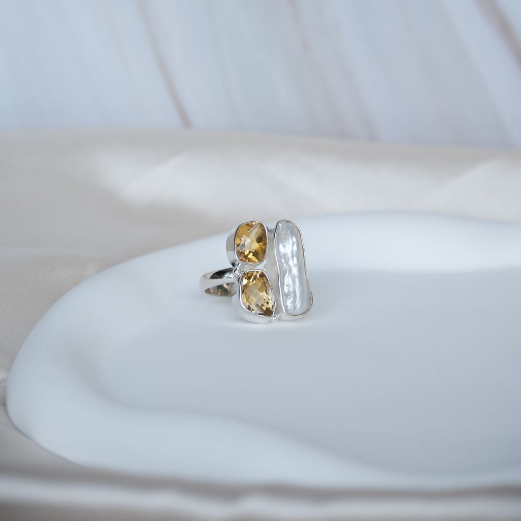 Citrine Pearl combination Ring