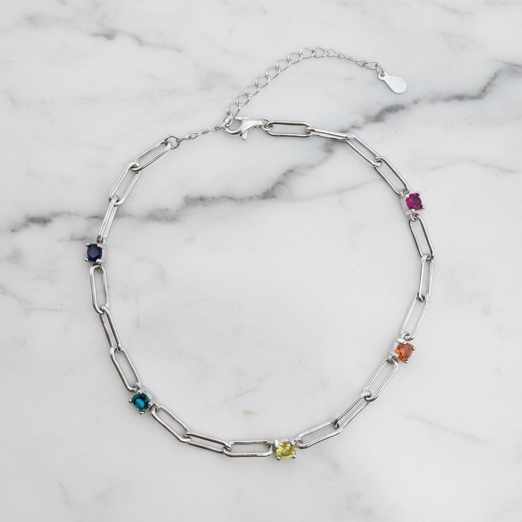 Paperclip Bracelet With Different Coloured Stones
