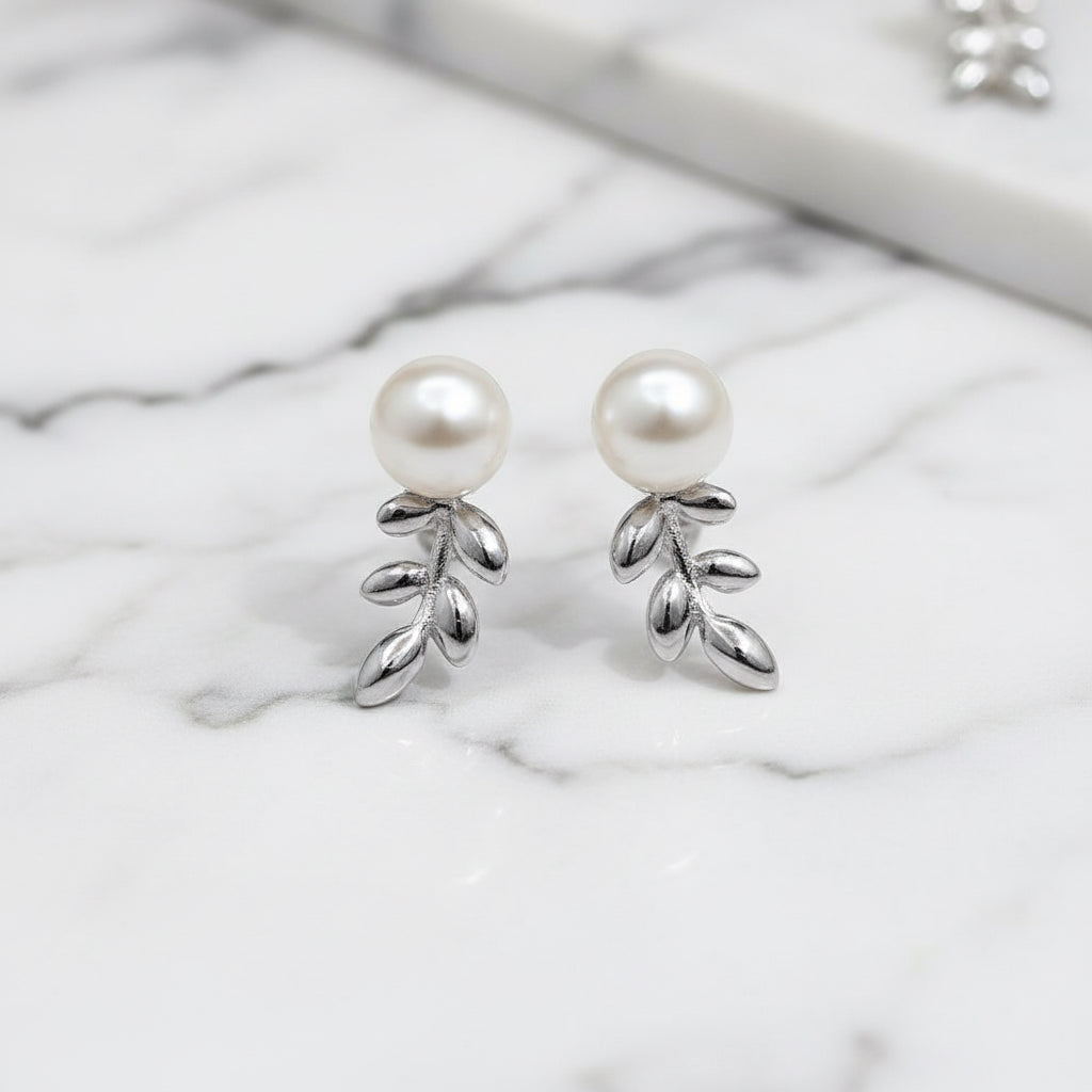 Pearl With Leaves Earrings - Terciany 