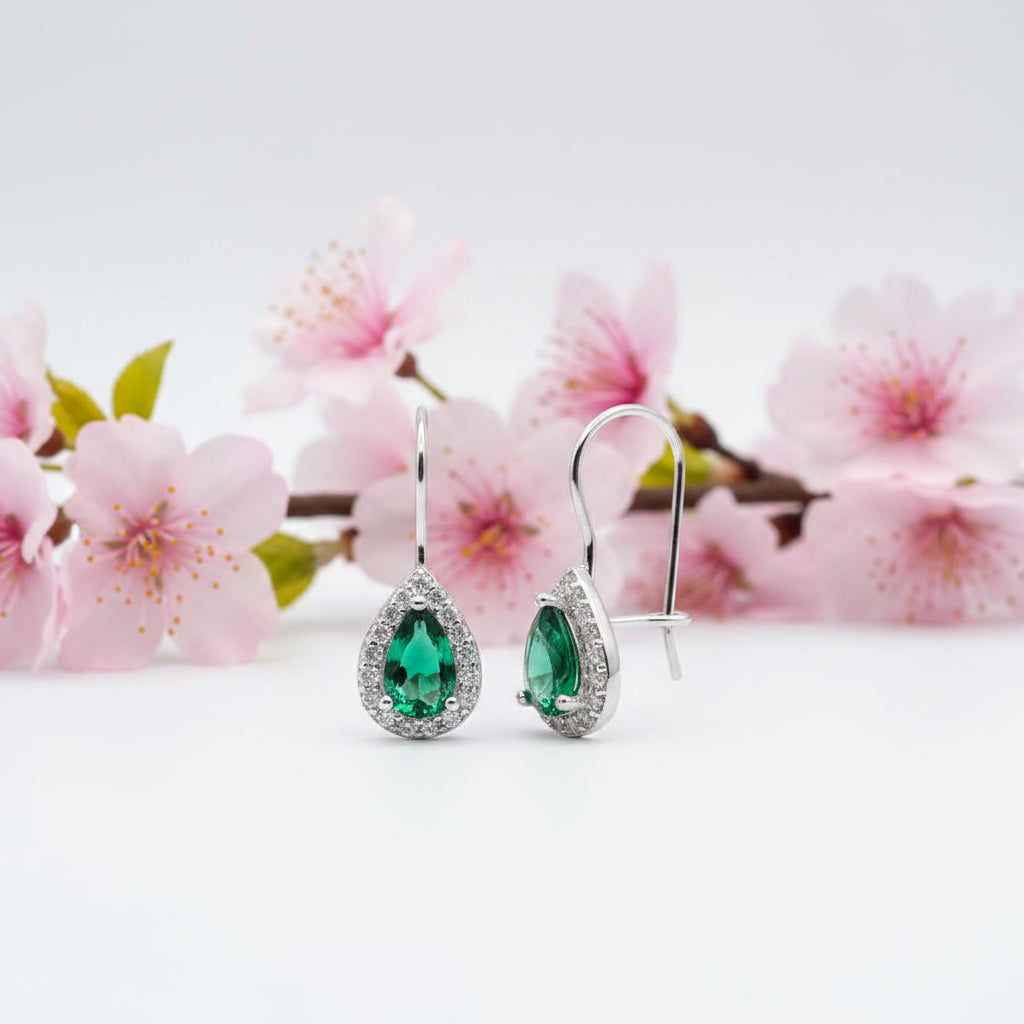 Green Cubic Zirconia Drop Earrings