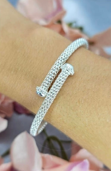 Sterling silver fold over mesh bangle